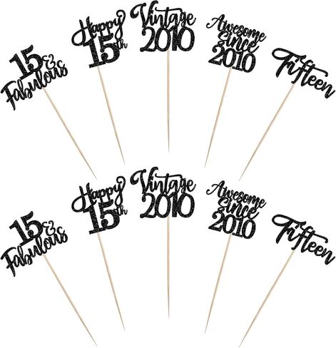 15 Pack Happy 15th Birthday Centerpiece Sticks Glitter Straight Outta 2010 Fifteen 15 Years Old Awesome Since 2010 Table Flower Centerpiece Sticks for 15 Fabulous Theme Party Supplies Black in Saudi Arabia
