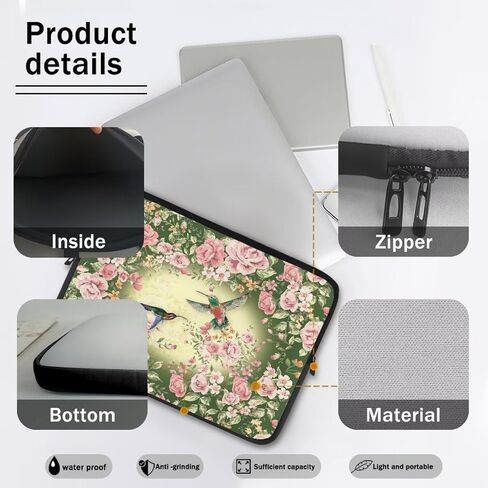 Hummingbird Pink Rose Flowers Print 17 Inch Computer Carrying Case Protective Laptop Bag with Zipper in Saudi Arabia