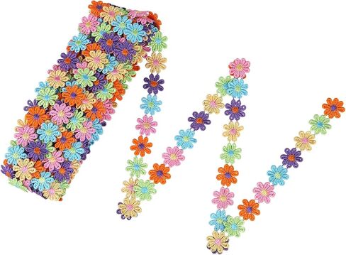 BEEFLYING 15 Yards Colorful Daisy Flower Lace Ribbon Trim Embroidery for Sewing DIY Crafts Home Decoration Supplies, 1.3cm Wide in Kuwait