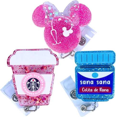 3 Pc Cute Nurse Badge Reel, Retractable for Nurses, Pharmacy, Medical Assistant, Alligator Clip (Red+Blue) in Kuwait