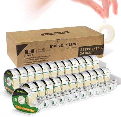 Clear Tape with Dispenser - 18 Pack Frosted Writable Invisible Tape for Home, Office, School, Gift Wrapping, Paper Repair - 7/10" x 800" in Saudi Arabia