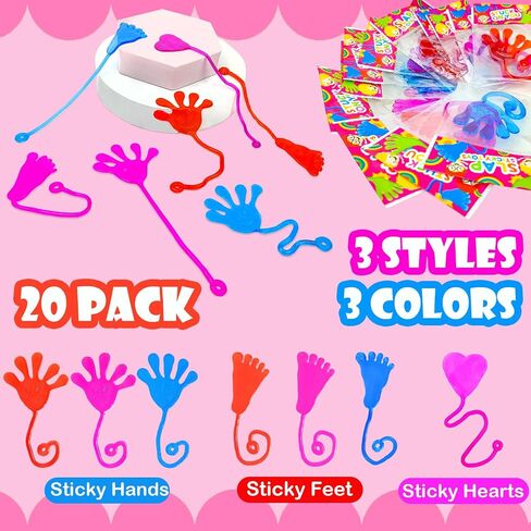 Sticky Hands Party Favors Gifts for Kids School Classroom,48 Pack Sticky Hands,Feet & Hearts Toys for Toddlers,Non Candy Goodie Bag Easter Basket Egg Fillers Stuffers Treats Trinkets Prizes for Class in Saudi Arabia