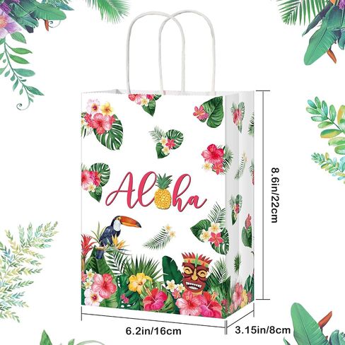 Pajean 16 Pack Hawaiian Gift Bag Luau Party Summer Tropical Palm Leaf Paper Bag with Handle for Candy Treat Summer Tropical Aloha Festival Hawaiian Luau Holiday Party Supplies Favor in Saudi Arabia