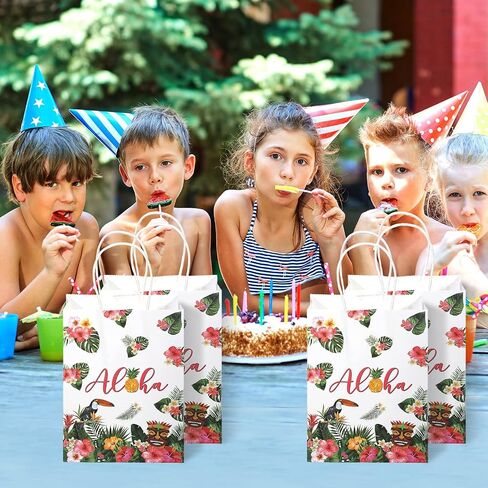 Pajean 16 Pack Hawaiian Gift Bag Luau Party Summer Tropical Palm Leaf Paper Bag with Handle for Candy Treat Summer Tropical Aloha Festival Hawaiian Luau Holiday Party Supplies Favor in Saudi Arabia