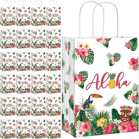 Pajean 16 Pack Hawaiian Gift Bag Luau Party Summer Tropical Palm Leaf Paper Bag with Handle for Candy Treat Summer Tropical Aloha Festival Hawaiian Luau Holiday Party Supplies Favor in Saudi Arabia