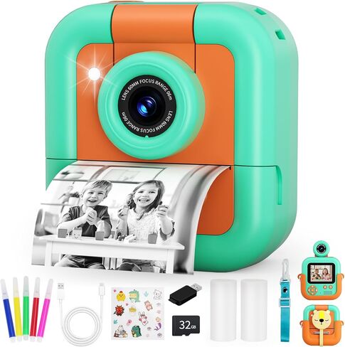 Instant Print Camera for Kids,Christmas Birthday Gifts Toy for Girls HD Video Camera for Kids，Kids Instant Print Camera Portable Toy 3 4 5 6 7 8 9 Year Old Child with 32GB Card-Pink in Saudi Arabia