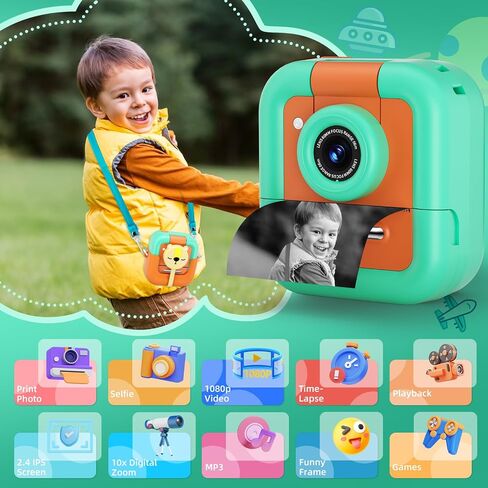 Instant Print Camera for Kids,Christmas Birthday Gifts Toy for Girls HD Video Camera for Kids，Kids Instant Print Camera Portable Toy 3 4 5 6 7 8 9 Year Old Child with 32GB Card-Pink in Saudi Arabia