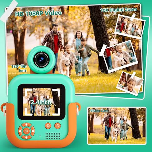 Instant Print Camera for Kids,Christmas Birthday Gifts Toy for Girls HD Video Camera for Kids，Kids Instant Print Camera Portable Toy 3 4 5 6 7 8 9 Year Old Child with 32GB Card-Pink in Saudi Arabia