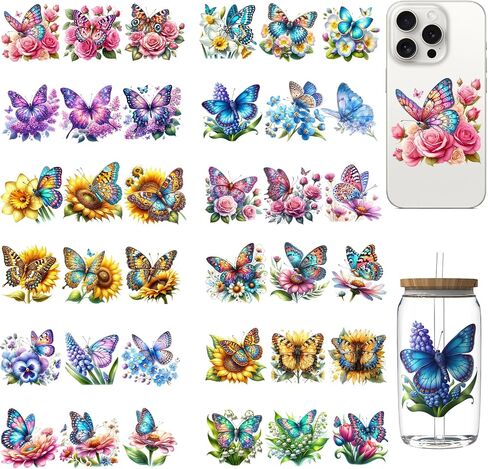 DORSBABY 36 sheets UV DTF cup wraps for 16OZ, UV DTF cup wrap was made up by Butterfly, widely be used on mugs, cups, iPhone,desk surfaces and so on in Saudi Arabia