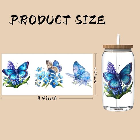 DORSBABY 36 sheets UV DTF cup wraps for 16OZ, UV DTF cup wrap was made up by Butterfly, widely be used on mugs, cups, iPhone,desk surfaces and so on in Saudi Arabia
