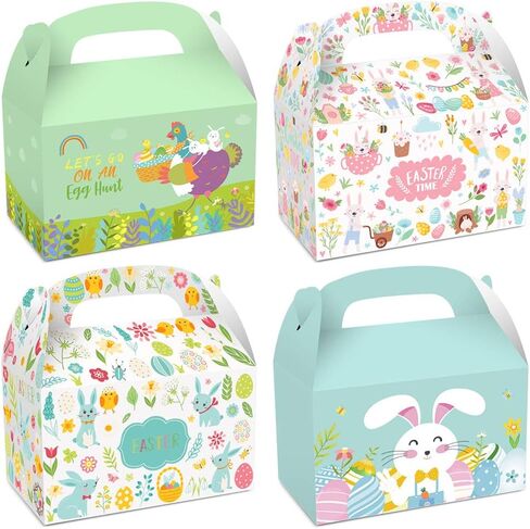 PARSUP 12pcs Easter Treat Boxes Happy Easter Gift Boxes Bunny Eggs Easter Basket Containers Hollowing Rabbit Shape Candy Goodie Cookie Holder With Handle for Kids School Classroom Party Favor decor in Saudi Arabia