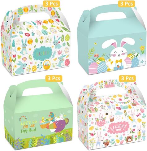 PARSUP 12pcs Easter Treat Boxes Happy Easter Gift Boxes Bunny Eggs Easter Basket Containers Hollowing Rabbit Shape Candy Goodie Cookie Holder With Handle for Kids School Classroom Party Favor decor in Saudi Arabia