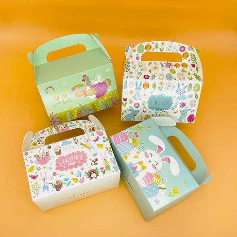 PARSUP 12pcs Easter Treat Boxes Happy Easter Gift Boxes Bunny Eggs Easter Basket Containers Hollowing Rabbit Shape Candy Goodie Cookie Holder With Handle for Kids School Classroom Party Favor decor in Saudi Arabia