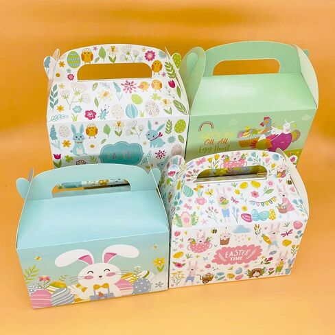 PARSUP 12pcs Easter Treat Boxes Happy Easter Gift Boxes Bunny Eggs Easter Basket Containers Hollowing Rabbit Shape Candy Goodie Cookie Holder With Handle for Kids School Classroom Party Favor decor in Saudi Arabia