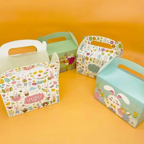 PARSUP 12pcs Easter Treat Boxes Happy Easter Gift Boxes Bunny Eggs Easter Basket Containers Hollowing Rabbit Shape Candy Goodie Cookie Holder With Handle for Kids School Classroom Party Favor decor in Saudi Arabia