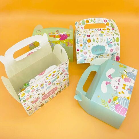 PARSUP 12pcs Easter Treat Boxes Happy Easter Gift Boxes Bunny Eggs Easter Basket Containers Hollowing Rabbit Shape Candy Goodie Cookie Holder With Handle for Kids School Classroom Party Favor decor in Saudi Arabia