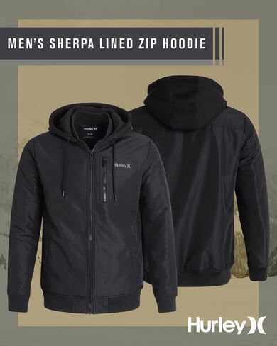 Hurley Men's Bomber Jacket - Cozy Skyler Sherpa Lined Full Zip Up Hoodie Jacket for Men - Casual Men's Jacket (S-XL) in Saudi Arabia