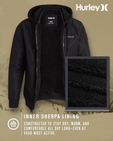 Hurley Men's Bomber Jacket - Cozy Skyler Sherpa Lined Full Zip Up Hoodie Jacket for Men - Casual Men's Jacket (S-XL) in Saudi Arabia