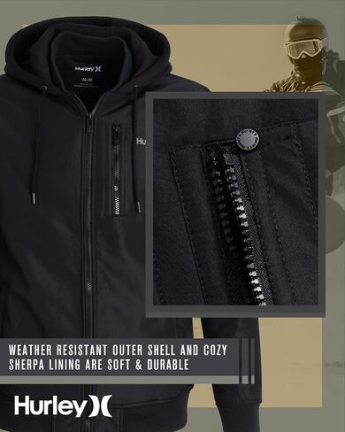 Hurley Men's Bomber Jacket - Cozy Skyler Sherpa Lined Full Zip Up Hoodie Jacket for Men - Casual Men's Jacket (S-XL) in Saudi Arabia