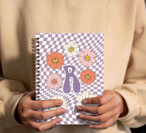 Personalized Checkered Notebook Journal for Women,Initial Letter R Notebook,Custom Personalized Gifts,Personalized Notepads,Monogrammed Gifts for Women,Hardcover Spiral Notebook 5.5 x 8.3 in Kuwait