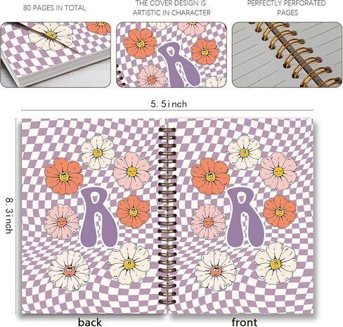 Personalized Checkered Notebook Journal for Women,Initial Letter R Notebook,Custom Personalized Gifts,Personalized Notepads,Monogrammed Gifts for Women,Hardcover Spiral Notebook 5.5 x 8.3 in Kuwait