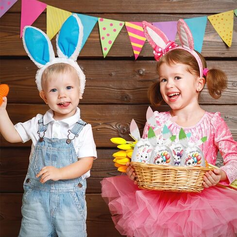 Easter Treat Bags, 50 PCS Easter Candy Bags, Easter Gift Bags, Easter Goodie Bags, Rabbit Ear Shape Plastic Easter Cookie Bags Snack Bags Goody Bags for Kids Easter Party Favor Supplies, 3 Styles in Saudi Arabia