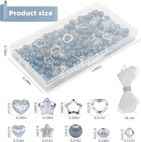 484pcs Assorted Glass Beads for Jewelry Making, 8mm 6mm 4mm Crystal Beads for Bracelet Making Kit, Star Heart Loose Spacer Beads with DIY Charms for Jewelry Making Supplies (Light Blue Grey) in Saudi Arabia
