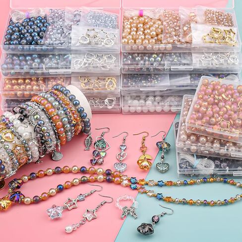 484pcs Assorted Glass Beads for Jewelry Making, 8mm 6mm 4mm Crystal Beads for Bracelet Making Kit, Star Heart Loose Spacer Beads with DIY Charms for Jewelry Making Supplies (Light Blue Grey) in Saudi Arabia