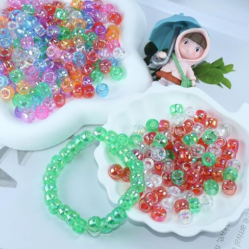 600Pcs Christmas Pony Beads(6x9mm) AB Colors with Box Packaged,Plastic Pastel Bead,Acrylic Beads for Bracelets Hair Braids Crafts DIY Projects (Christmas Red Green White) in Saudi Arabia