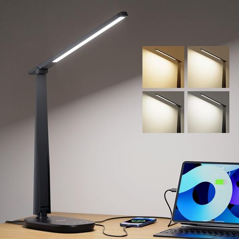 Honeywell Desk Lamp for Home Office, Dimmable LED Desk Light with USB A+C Dual Charging, 4 Modes Brightness Touch Lamp with Timer, Eye Caring Foldable Reading Light, Table Lamp for Study Nightstand in Saudi Arabia