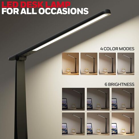 Honeywell Desk Lamp for Home Office, Dimmable LED Desk Light with USB A+C Dual Charging, 4 Modes Brightness Touch Lamp with Timer, Eye Caring Foldable Reading Light, Table Lamp for Study Nightstand in Saudi Arabia
