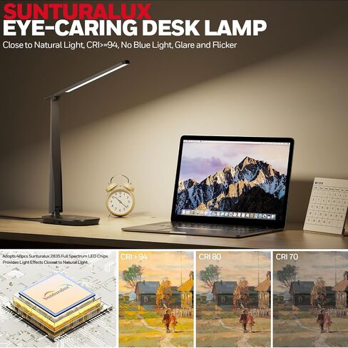 Honeywell Desk Lamp for Home Office, Dimmable LED Desk Light with USB A+C Dual Charging, 4 Modes Brightness Touch Lamp with Timer, Eye Caring Foldable Reading Light, Table Lamp for Study Nightstand in Saudi Arabia