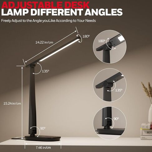 Honeywell Desk Lamp for Home Office, Dimmable LED Desk Light with USB A+C Dual Charging, 4 Modes Brightness Touch Lamp with Timer, Eye Caring Foldable Reading Light, Table Lamp for Study Nightstand in Saudi Arabia