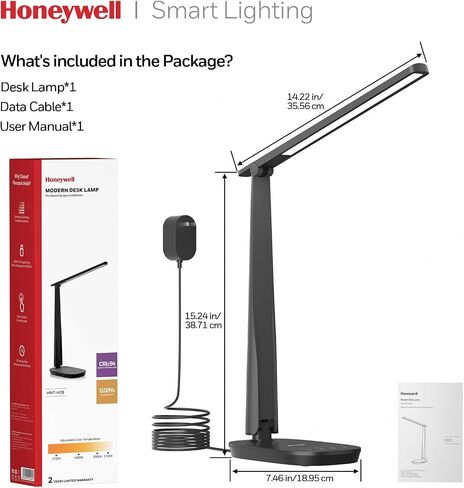 Honeywell Desk Lamp for Home Office, Dimmable LED Desk Light with USB A+C Dual Charging, 4 Modes Brightness Touch Lamp with Timer, Eye Caring Foldable Reading Light, Table Lamp for Study Nightstand in Saudi Arabia