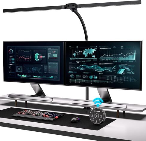 Desk Lamp with Clamp, 31.5" LED Desk Lamp for Home Office, 24W Double Head Desk Light, Dimmable & Color Temperature, Table Lamp with Remote Control, Brightest Computer Monitor Light in Saudi Arabia