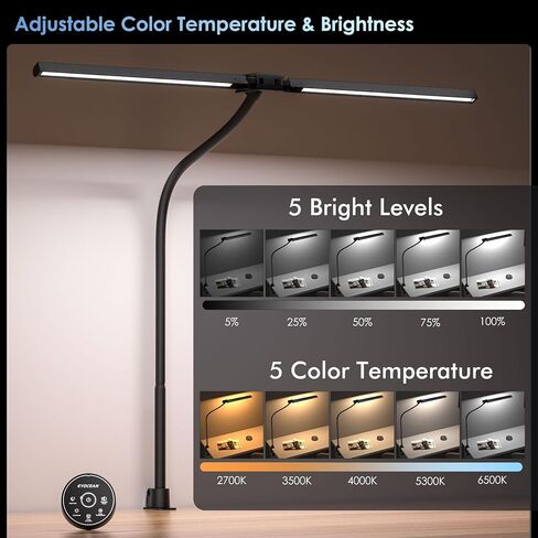 Desk Lamp with Clamp, 31.5" LED Desk Lamp for Home Office, 24W Double Head Desk Light, Dimmable & Color Temperature, Table Lamp with Remote Control, Brightest Computer Monitor Light in Saudi Arabia