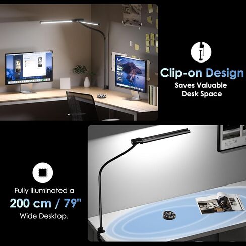 Desk Lamp with Clamp, 31.5" LED Desk Lamp for Home Office, 24W Double Head Desk Light, Dimmable & Color Temperature, Table Lamp with Remote Control, Brightest Computer Monitor Light in Saudi Arabia