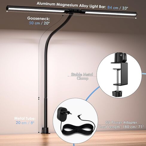 Desk Lamp with Clamp, 31.5" LED Desk Lamp for Home Office, 24W Double Head Desk Light, Dimmable & Color Temperature, Table Lamp with Remote Control, Brightest Computer Monitor Light in Saudi Arabia