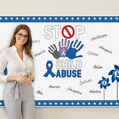 Frienda Child Abuse Awareness Poster Blue Pinwheel Abuse Prevention Autograph Poster for Students Mental Health April Child Abuse Prevention Month Charity Campaign Fundraising in Saudi Arabia