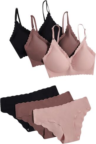 Verdusa Women's 6 Piece Scalloped Seamless No Show Bra and Panty Lingerie Sets in Kuwait
