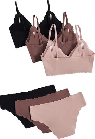 Verdusa Women's 6 Piece Scalloped Seamless No Show Bra and Panty Lingerie Sets in Kuwait