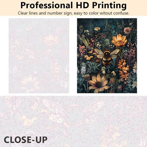 TUMOVO Vintage DIY Paint by Numbers for Adults, Vintage Floral with Wildflowers and Bumblebee Paint by Number Kits with Brushes and Pigment for Home Wall Decoration, Art Crafts, 16"x20" in Saudi Arabia