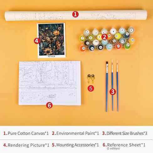 TUMOVO Vintage DIY Paint by Numbers for Adults, Vintage Floral with Wildflowers and Bumblebee Paint by Number Kits with Brushes and Pigment for Home Wall Decoration, Art Crafts, 16"x20" in Saudi Arabia