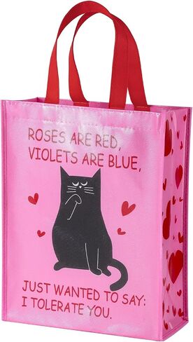 WRAPAHOLIC Medium Reusable Gift Bag with Handles - 10 x 5.5 x 13 inch - Funny Cat, I Tolerate You, Perfect for Anniversary in Kuwait