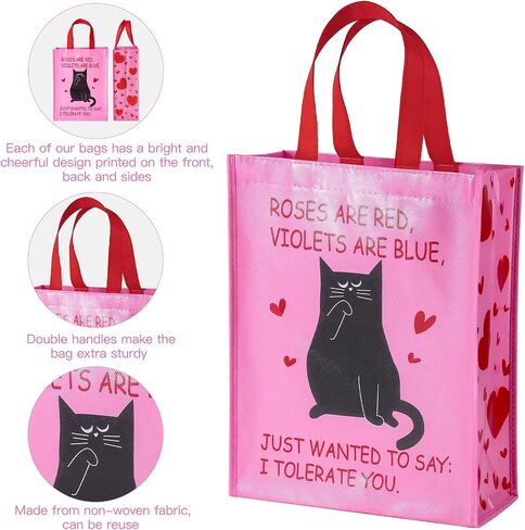 WRAPAHOLIC Medium Reusable Gift Bag with Handles - 10 x 5.5 x 13 inch - Funny Cat, I Tolerate You, Perfect for Anniversary in Kuwait