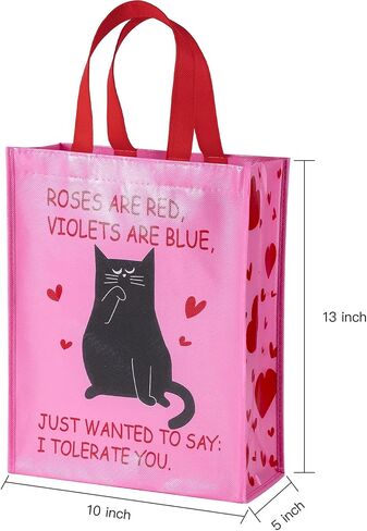 WRAPAHOLIC Medium Reusable Gift Bag with Handles - 10 x 5.5 x 13 inch - Funny Cat, I Tolerate You, Perfect for Anniversary in Kuwait