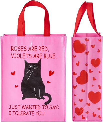 WRAPAHOLIC Medium Reusable Gift Bag with Handles - 10 x 5.5 x 13 inch - Funny Cat, I Tolerate You, Perfect for Anniversary in Kuwait