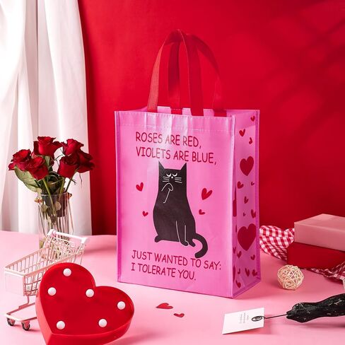 WRAPAHOLIC Medium Reusable Gift Bag with Handles - 10 x 5.5 x 13 inch - Funny Cat, I Tolerate You, Perfect for Anniversary in Kuwait