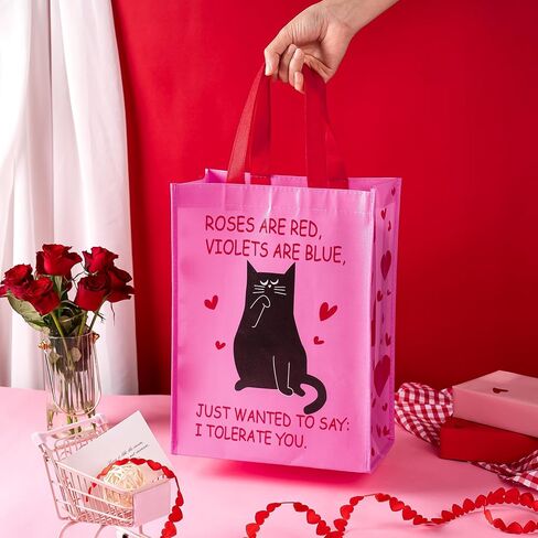 WRAPAHOLIC Medium Reusable Gift Bag with Handles - 10 x 5.5 x 13 inch - Funny Cat, I Tolerate You, Perfect for Anniversary in Kuwait