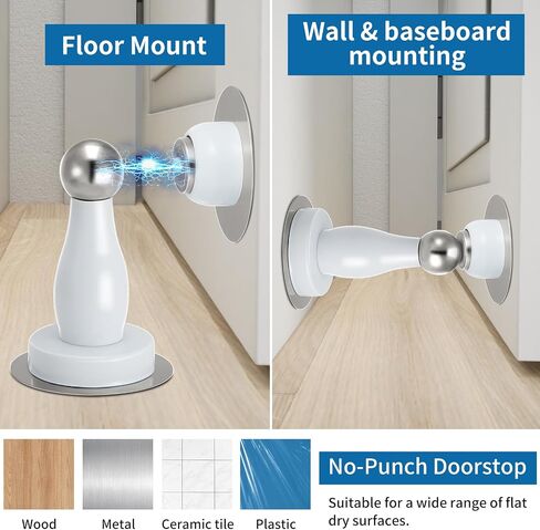 Magnetic Door Stop, Stainless Steel Door Stop, Suitable for Wall and Floor mounting, Door Retainer, Double Sided Adhesive Tape, no Drilling Required（Silver-1pack） in Saudi Arabia